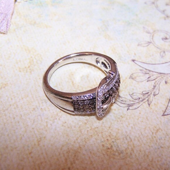 Vintage Sterling Silver Lab Diamond Buckle Ring - Size 8 - Picture 9 of 10